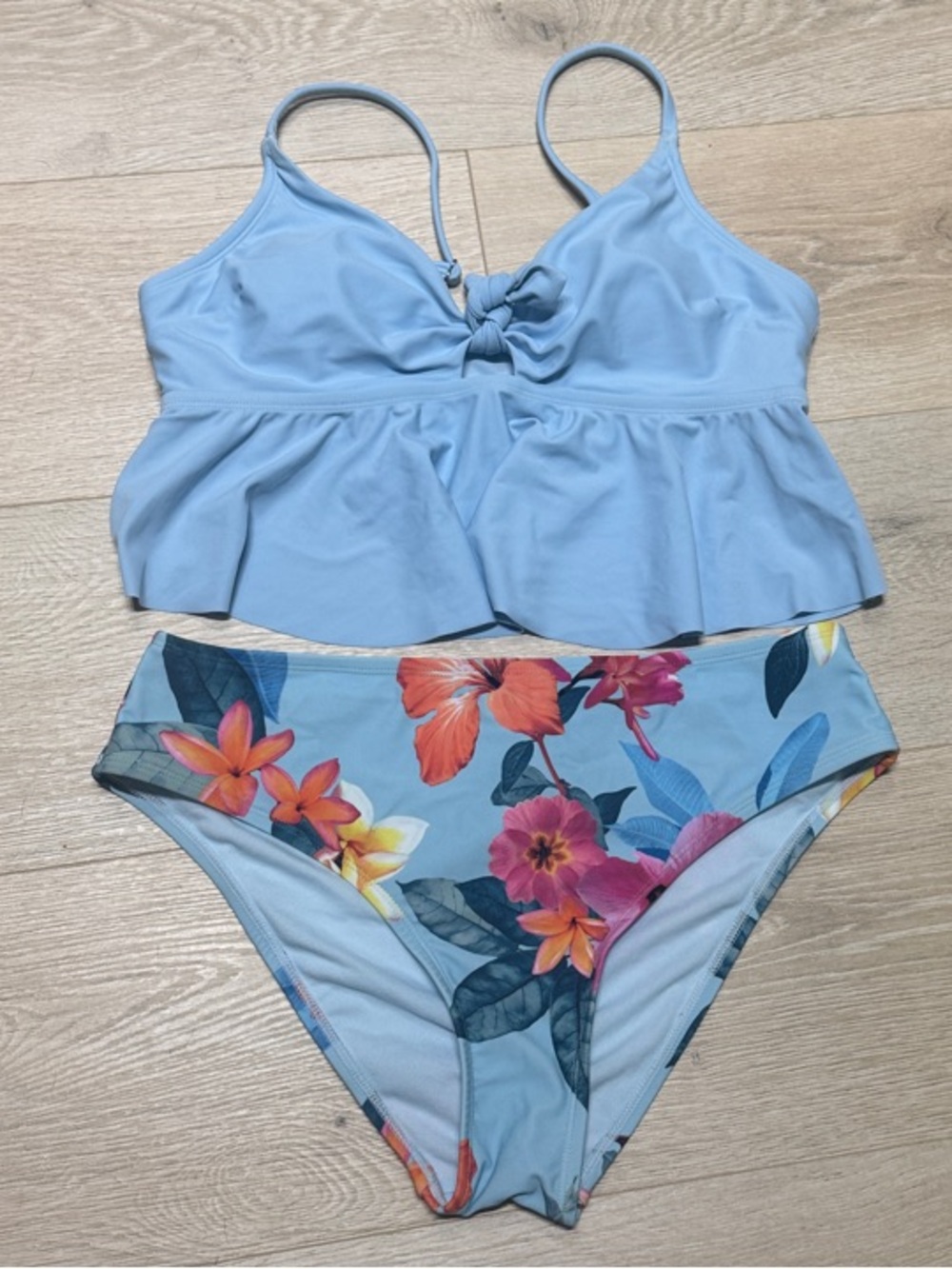 Cupshe Light Blue Floral Two-Piece Bikini Set